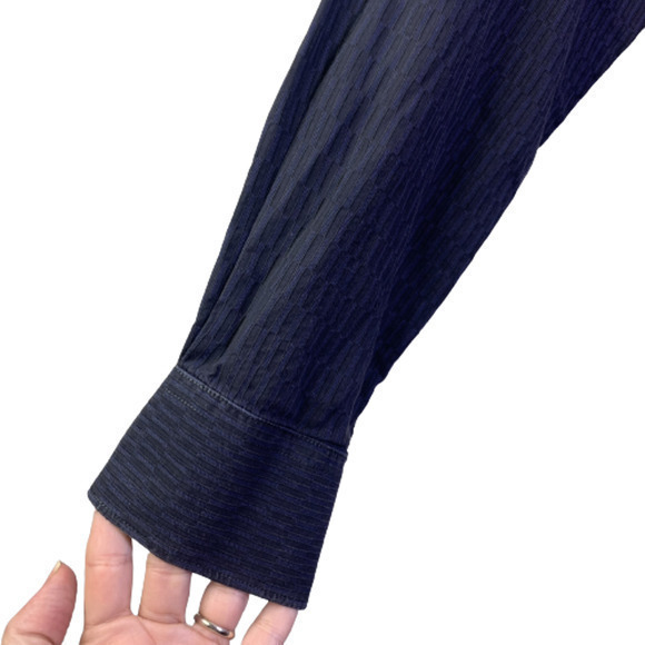 PRONTO UOMO Dark Blue Textured Cotton Dress Shirt - Picture 4 of 8